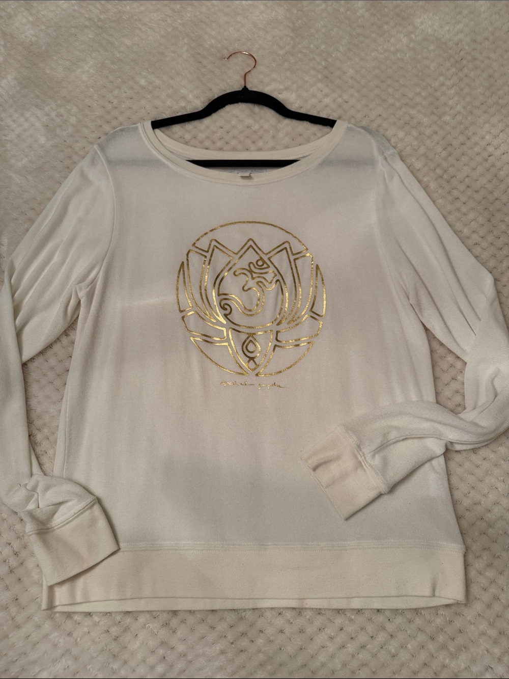 Spiritual Gangster Ivory Long-Sleeve Women's Top with Gold Lotus Emblem